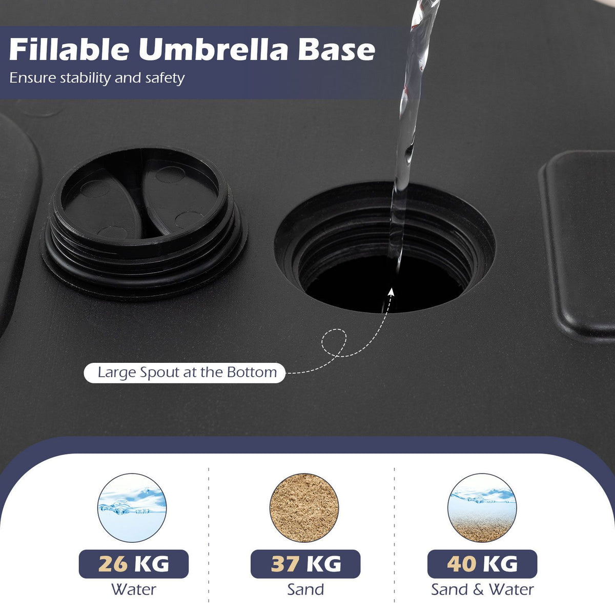 40kg Fillable Umbrella Base with 2 Wheels for 39-49mm Poles