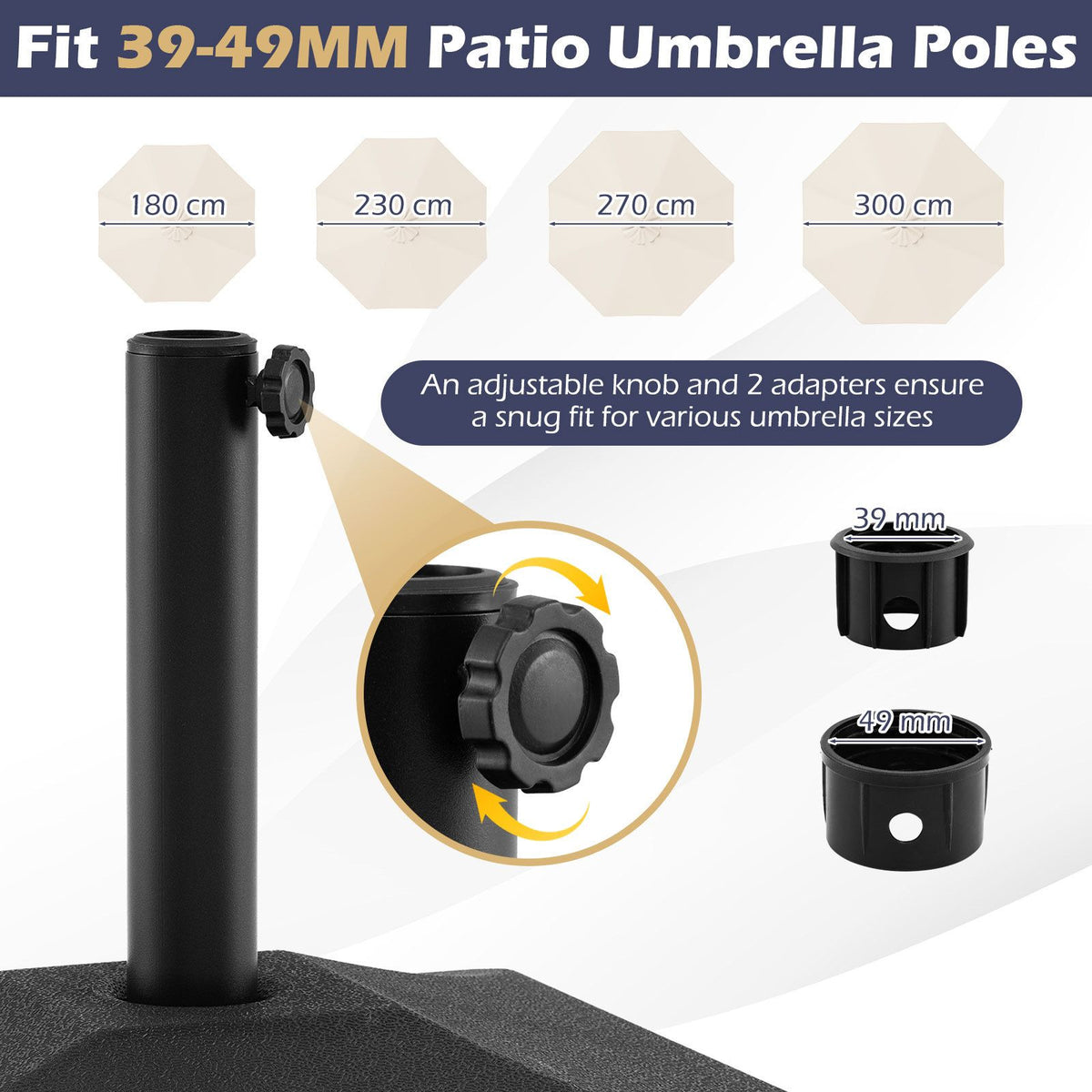 40kg Fillable Umbrella Base with 2 Wheels for 39-49mm Poles