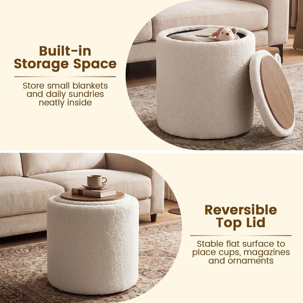 Giantex 42.5 cm Round Storage Ottoman with Flipping Lid