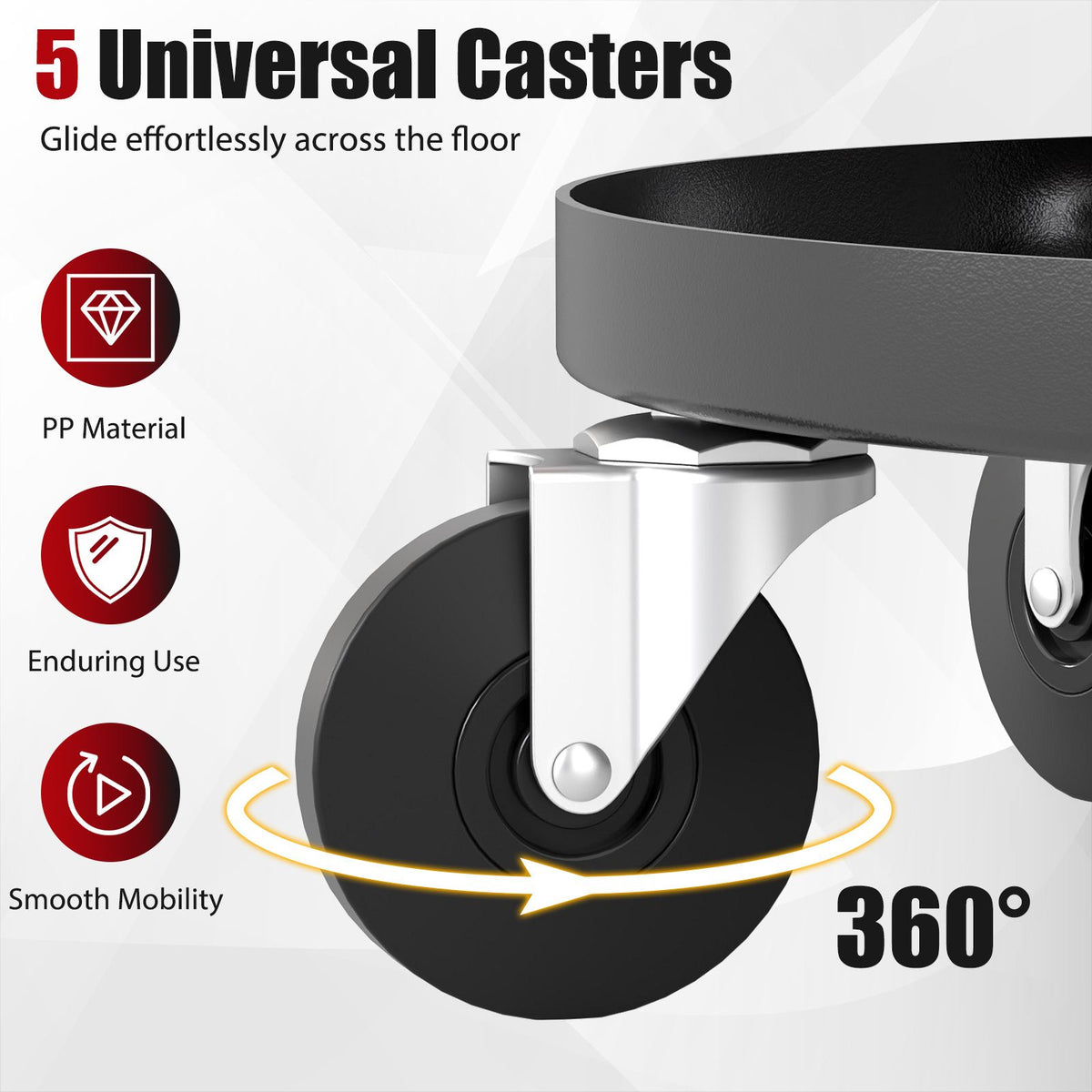 42-56 cm Adjustable Rolling Mechanic Stool with Wheels and 2-Tier Tool Trays