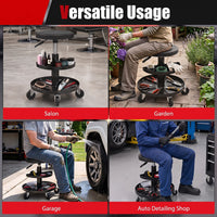 42-56 cm Adjustable Rolling Mechanic Stool with Wheels and 2-Tier Tool Trays