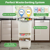 38L Double-Layer/42L 3-Layer Sorting Trash Bin with Step Pedal and Wheels