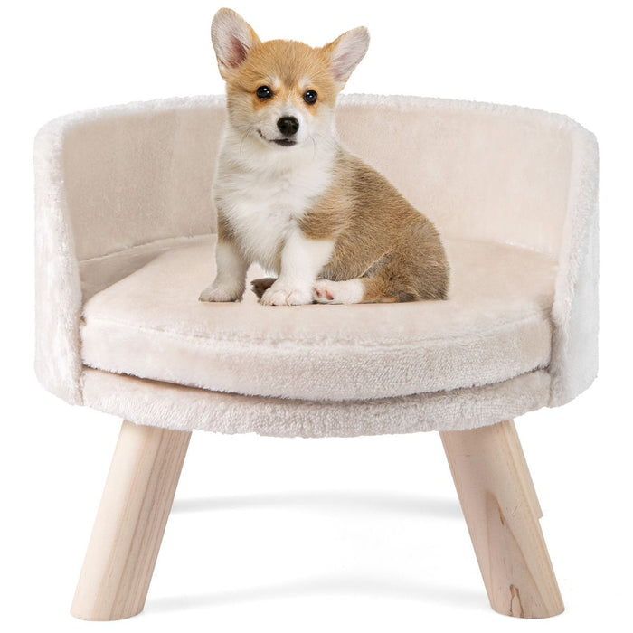 42 CM Dog Sofa Bed Pet Sleeping Couch with Round Padded Cushion & Detachable Pad