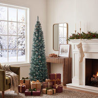 1.5 m/1.8 m/2.1m Artificial Slim Christmas Tree W/ Pine Cones & Snowy Branch Tips