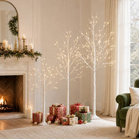 Lighted Birch Tree Set of 3 1.2/1.5/1.8M Pre-Lit Artificial Christmas Tree with 216 Warm White LED Lights