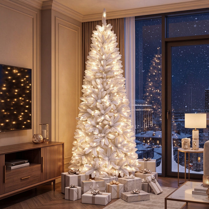 2.1M Pre-Lit White Christmas Tree with 8 Lighting Modes