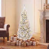 1.4/1.8/2.27M Snow Flocked Prelit Christmas Tree with LED Lights
