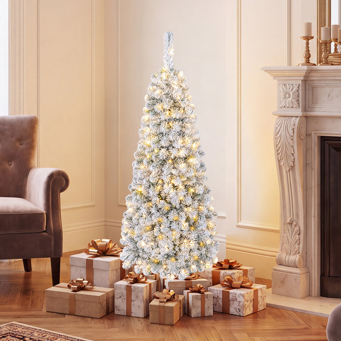 1.4/1.8/2.27M Snow Flocked Prelit Christmas Tree with LED Lights