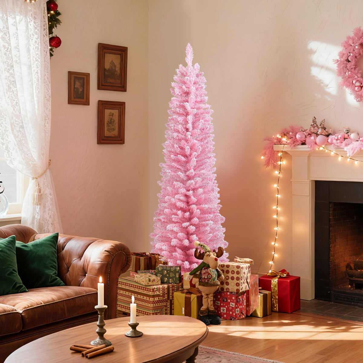Christmas Slim Pencil Tree Unlit Corner Xmas Decoration for Seasonal Home