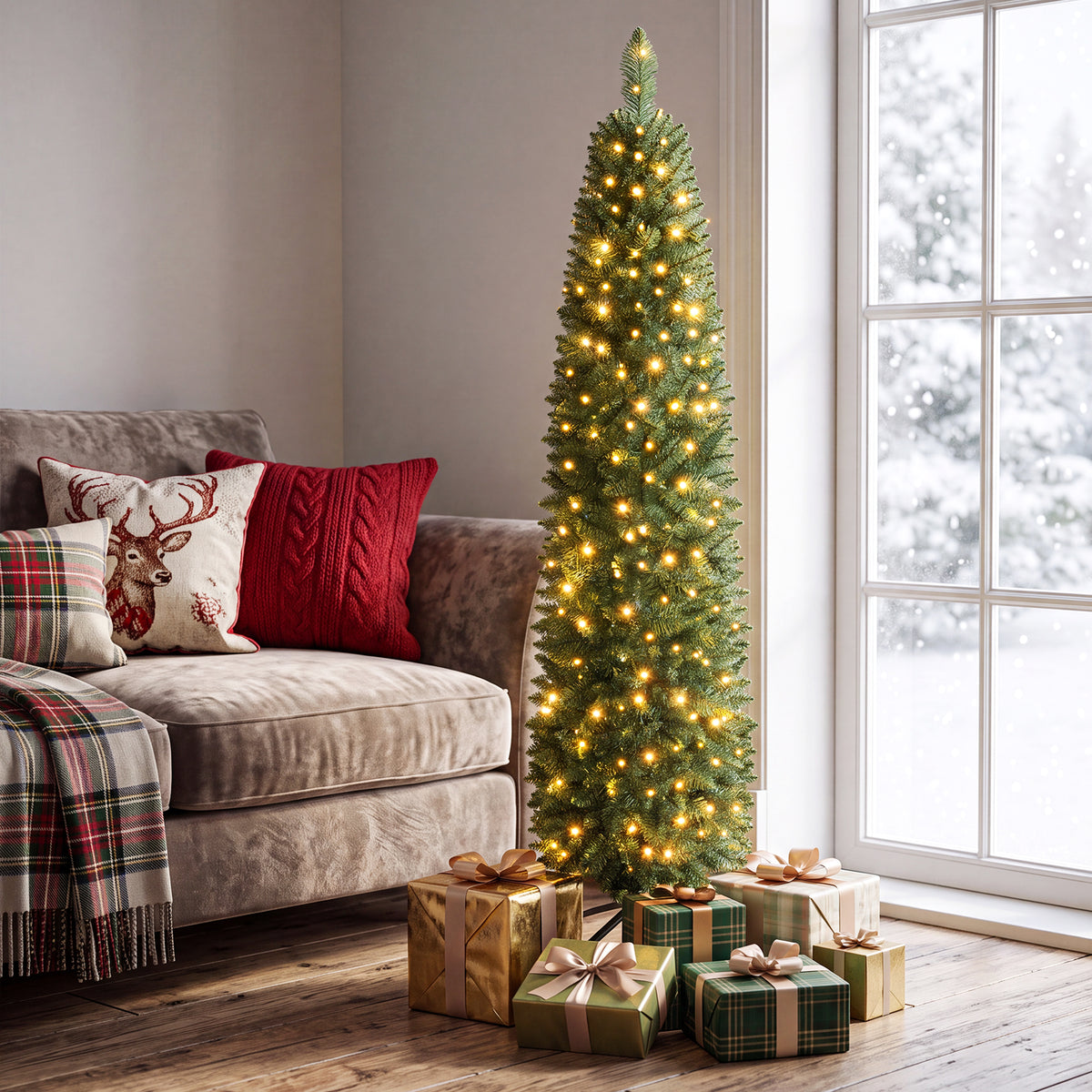 Artificial Christmas Tree with Branch Tips and Warm LED Lights