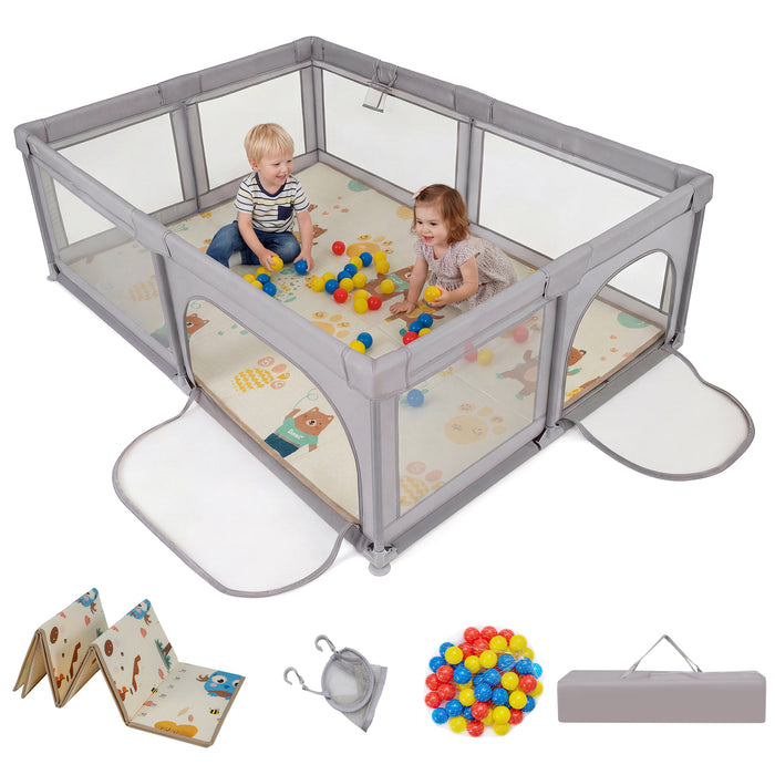 Baby Playpen, Extra-Large Play Yard with Play Mat, 50 Ocean Balls & Carrying Bag