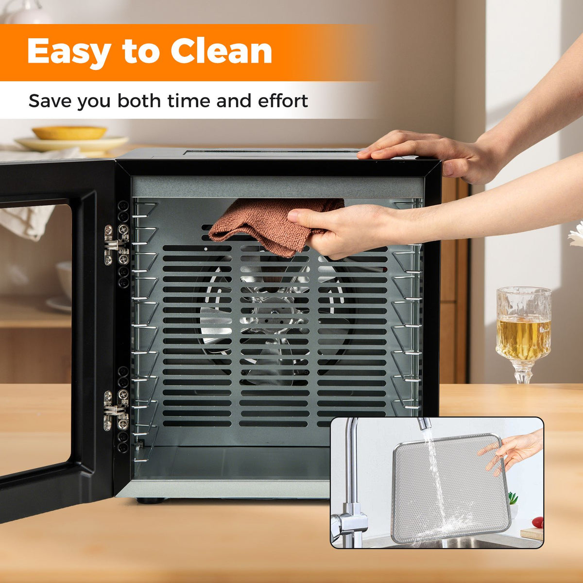 48H Timer Food Dehydrator 35-75℃ with 10 Stainless Trays & 10 Presets for Jerky Fruits