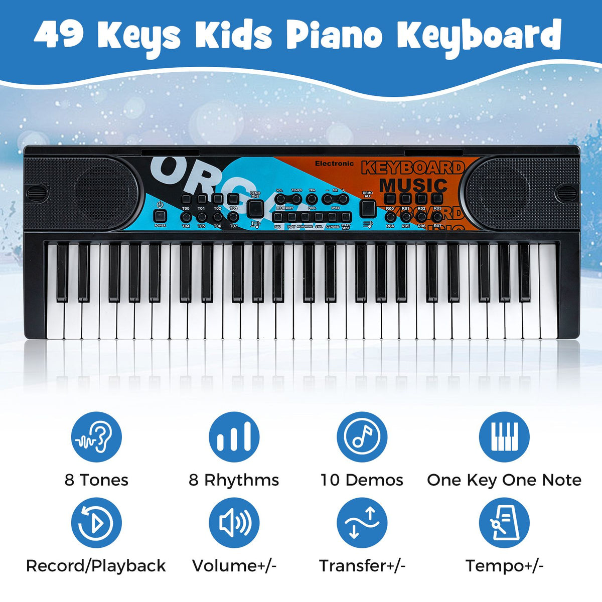 49 Keys Portable Electric Keyboard Piano with Microphone and 8 Tones