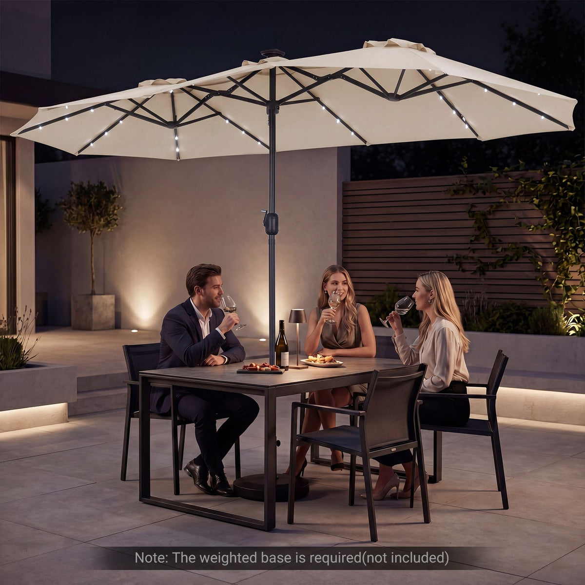 4M Double-Sided Patio Umbrella with Solar Lights and Crank Handle