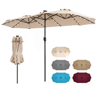 4M Double-Sided Patio Umbrella with Solar Lights and Crank Handle