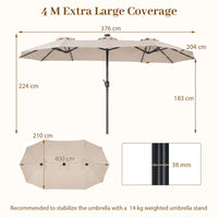 4M Double-Sided Patio Umbrella with Solar Lights and Crank Handle
