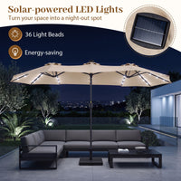 4M Double-Sided Patio Umbrella with Solar Lights and Crank Handle