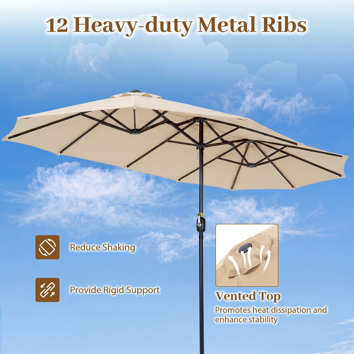 4M Double-Sided Patio Umbrella with Solar Lights and Crank Handle