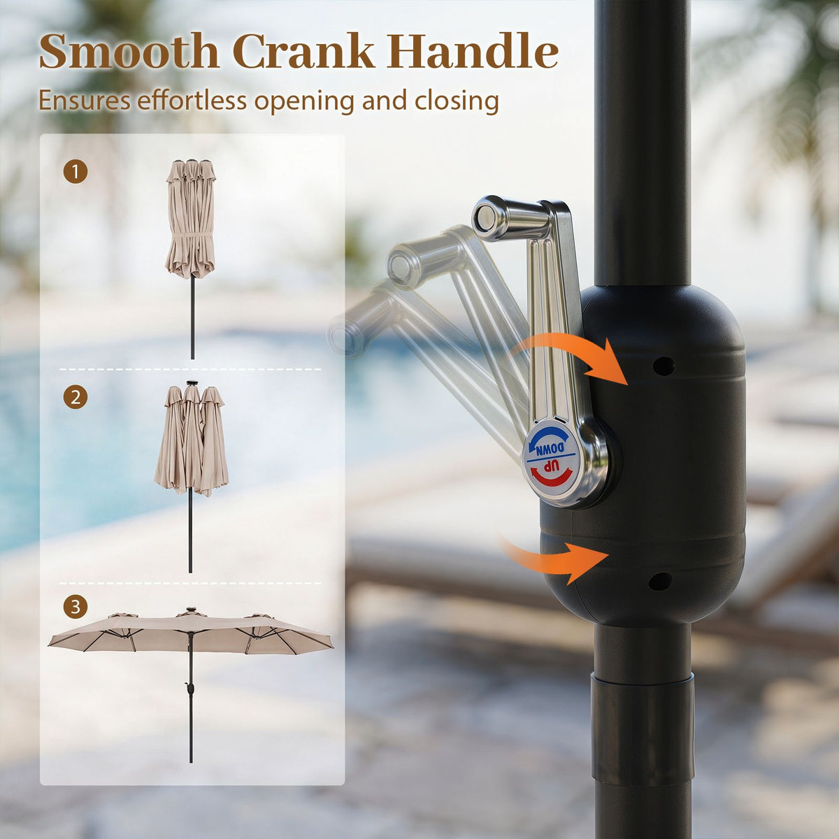 4M Double-Sided Patio Umbrella with Solar Lights and Crank Handle