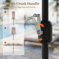 4M Double-Sided Patio Umbrella with Solar Lights and Crank Handle