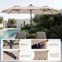 4M Double-Sided Patio Umbrella with Solar Lights and Crank Handle
