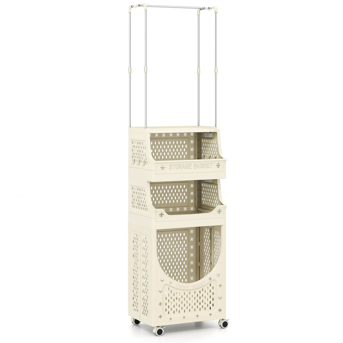 Laundry Cart with Hanging Bar Folding Laundry Hamper