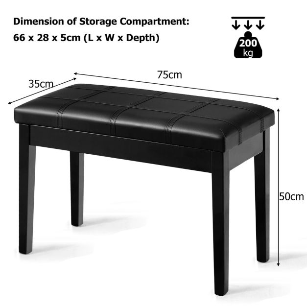 PU Leather Piano Bench with Padded Cushion and Music Storage