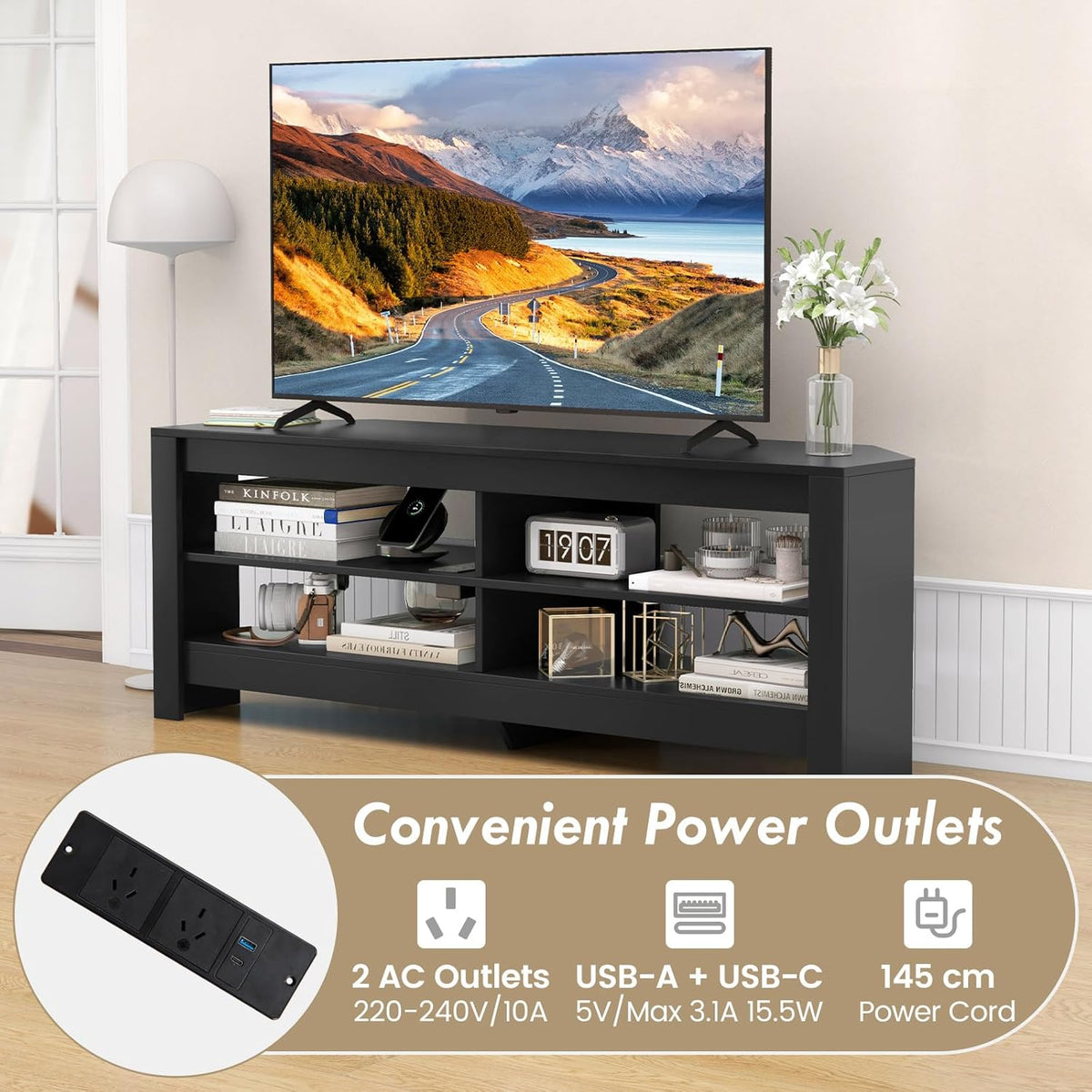 Corner TV Stand with Power Outlet