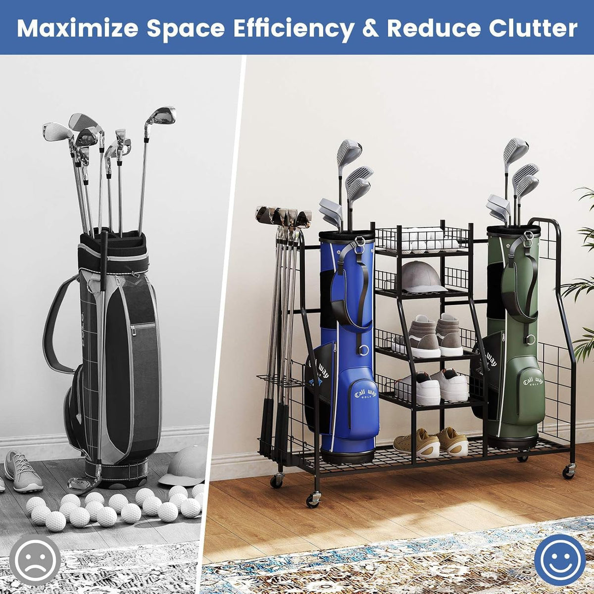 Heavy Duty Metal Double Golf Bag Storage Rack