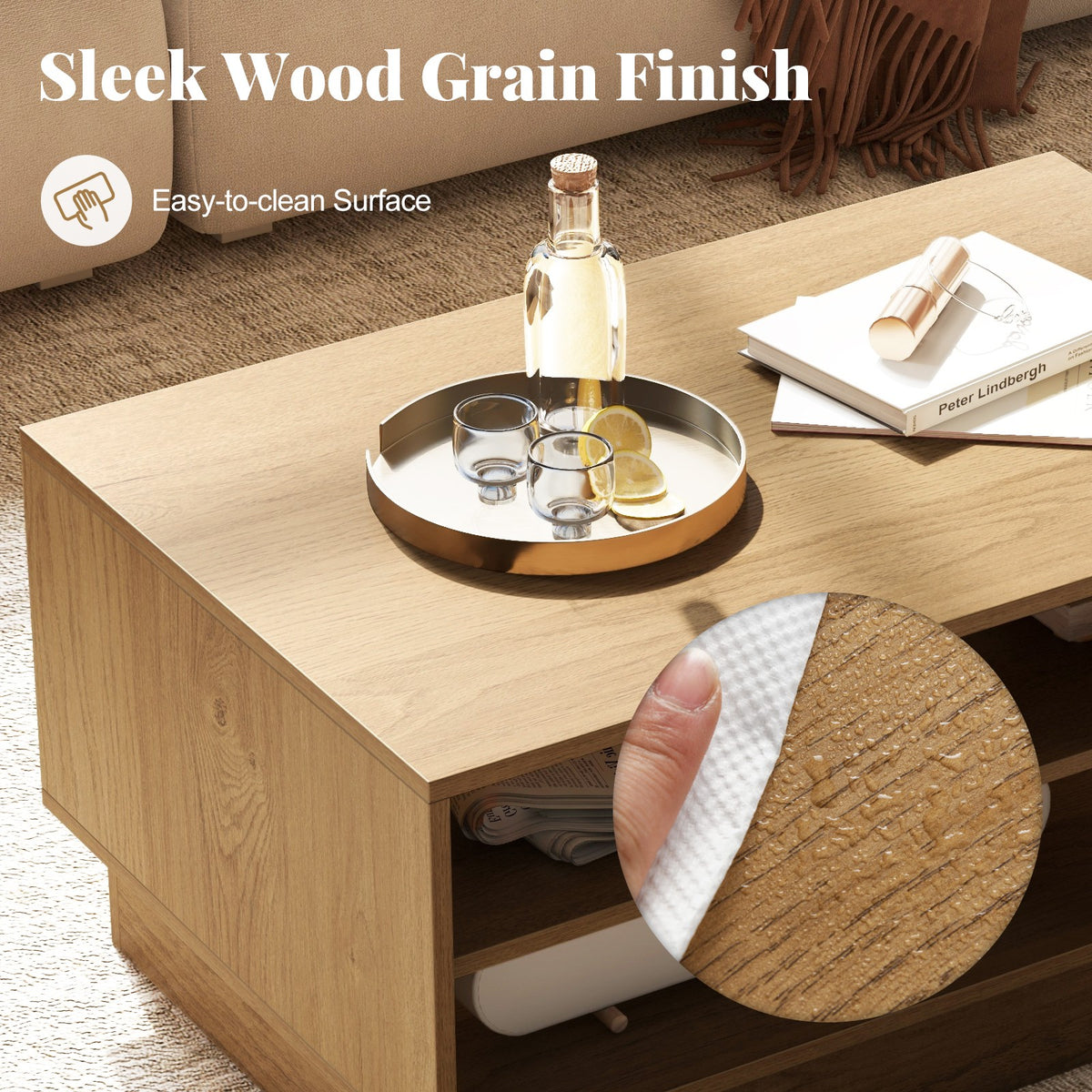 Modern Coffee Table Rectangle Center Table Accent Table for Living Room