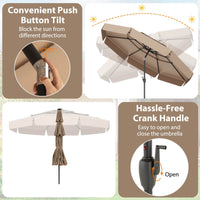 3m Solar Patio Umbrella w/ 32 LED Lights 3-Tier Vented Top Tilt Adjustment Beach