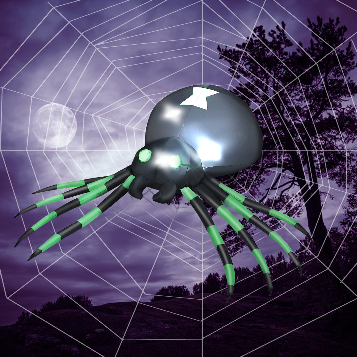 1.8M Halloween Inflatable Spider w/ LED Lights & Powerful Blower