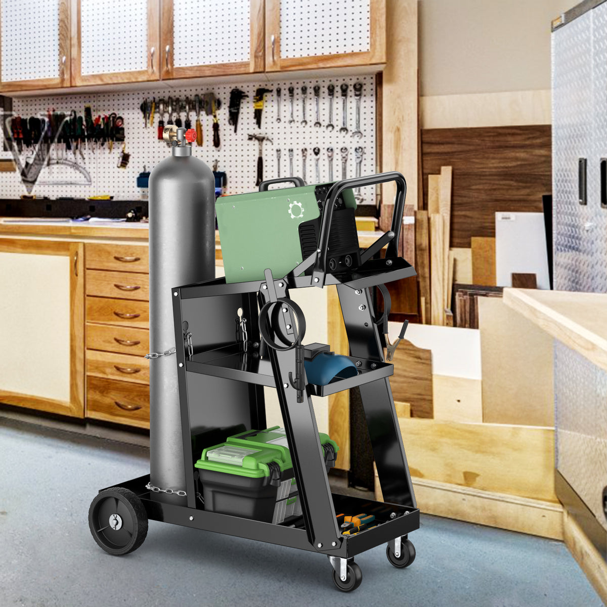 3-Tier Welding Cart, Rolling Welder Cart w/ Tilt-Table & 4 Wheels