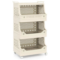 2/3/4/5 Tier Rolling Laundry Basket with Wheels Stackable Plastic Storage Cart