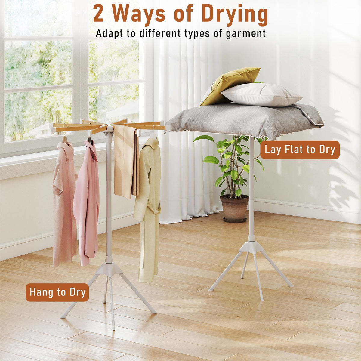 4 Legs Clothes Drying Rack with 8 Bamboo Hanging Rods and 40 Hanger Slots