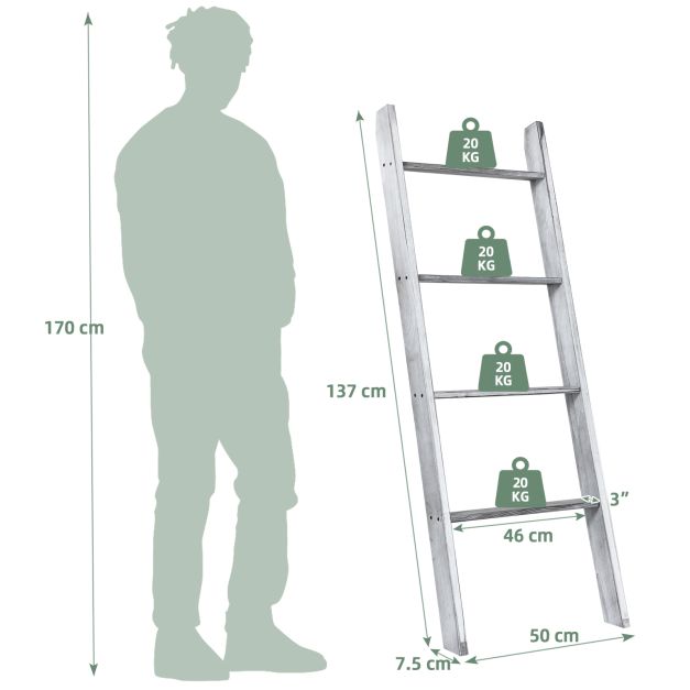 4-Tier Wooden Wall Leaning Ladder Shelf