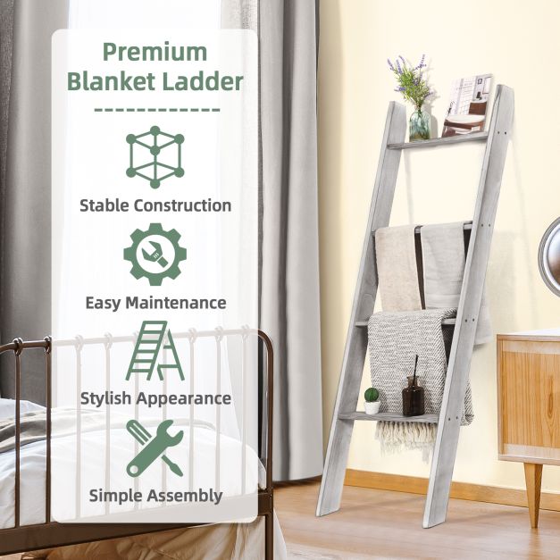 4-Tier Wooden Wall Leaning Ladder Shelf