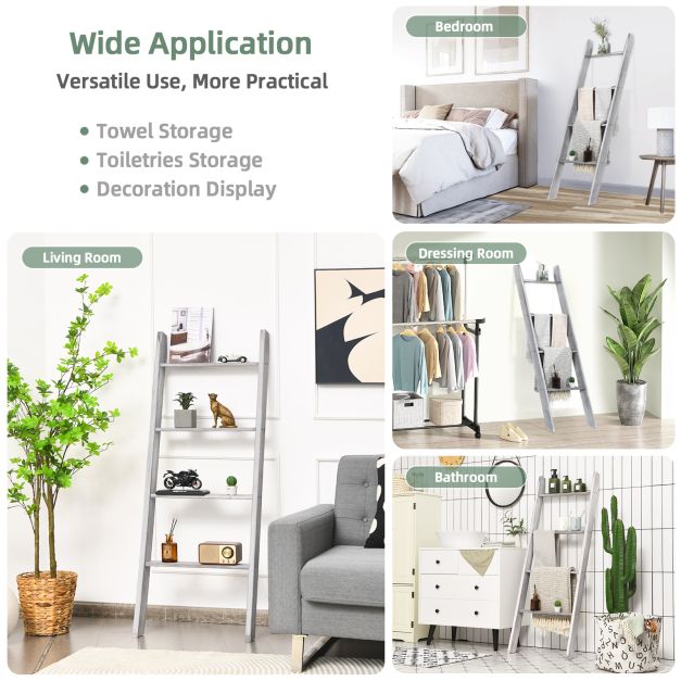 4-Tier Wooden Wall Leaning Ladder Shelf