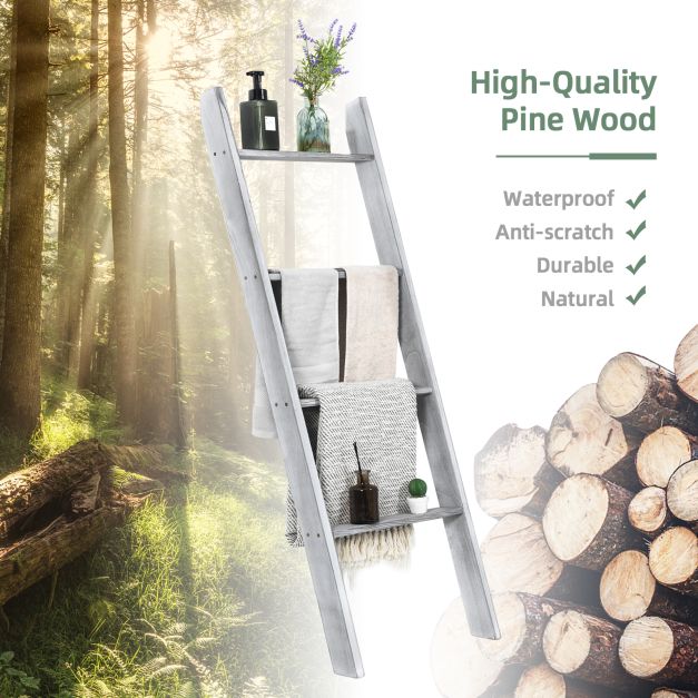 4-Tier Wooden Wall Leaning Ladder Shelf