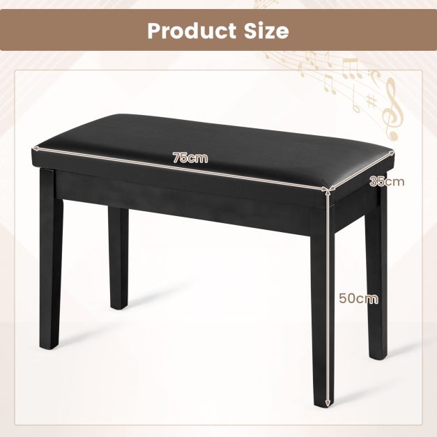 PU Leather 2-in-1 Duet Piano Bench with Music Storage and Padded Cushion
