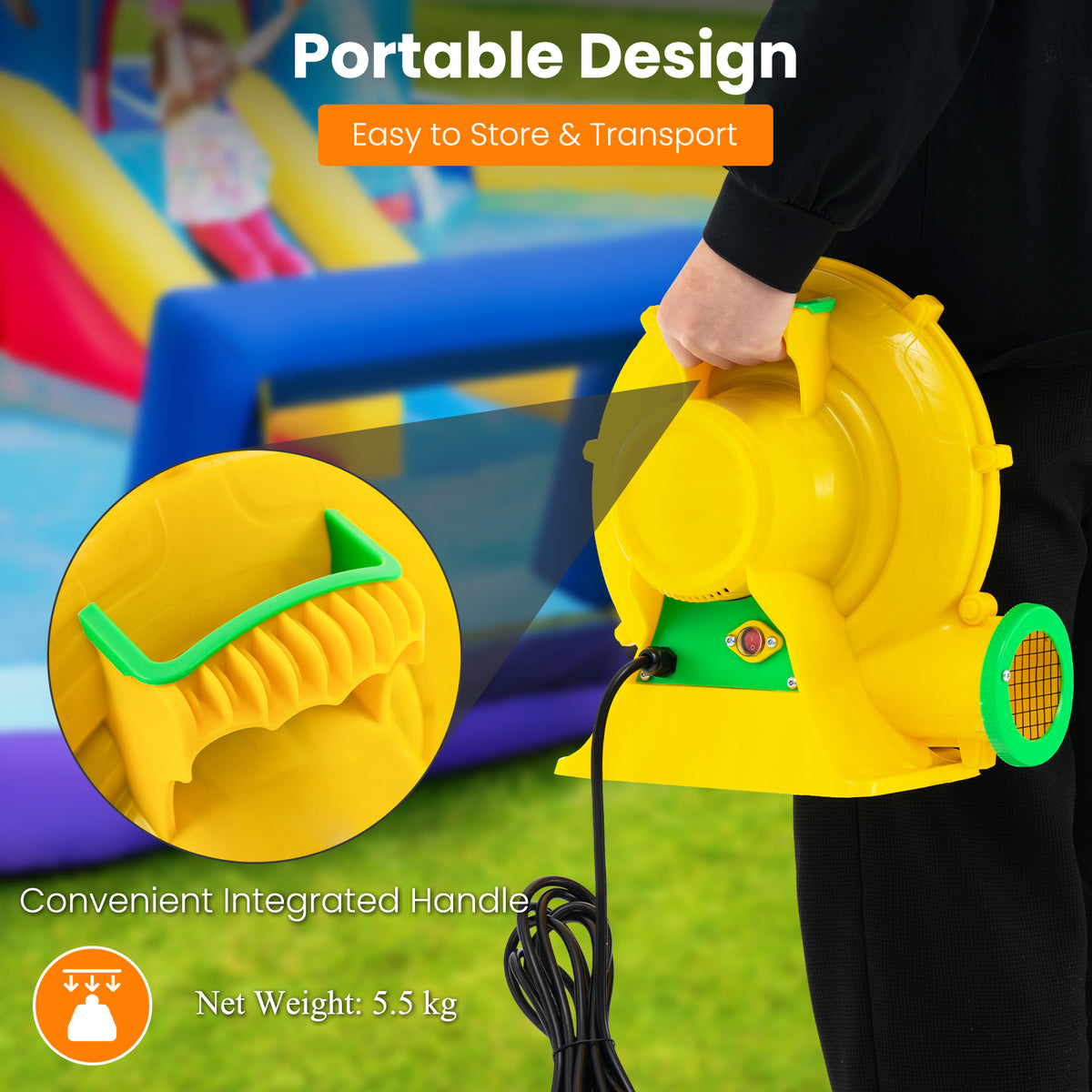 Inflatable Blower, 550W 0.8 HP Electric Blower, 1700 PA Air Blower for Inflatables