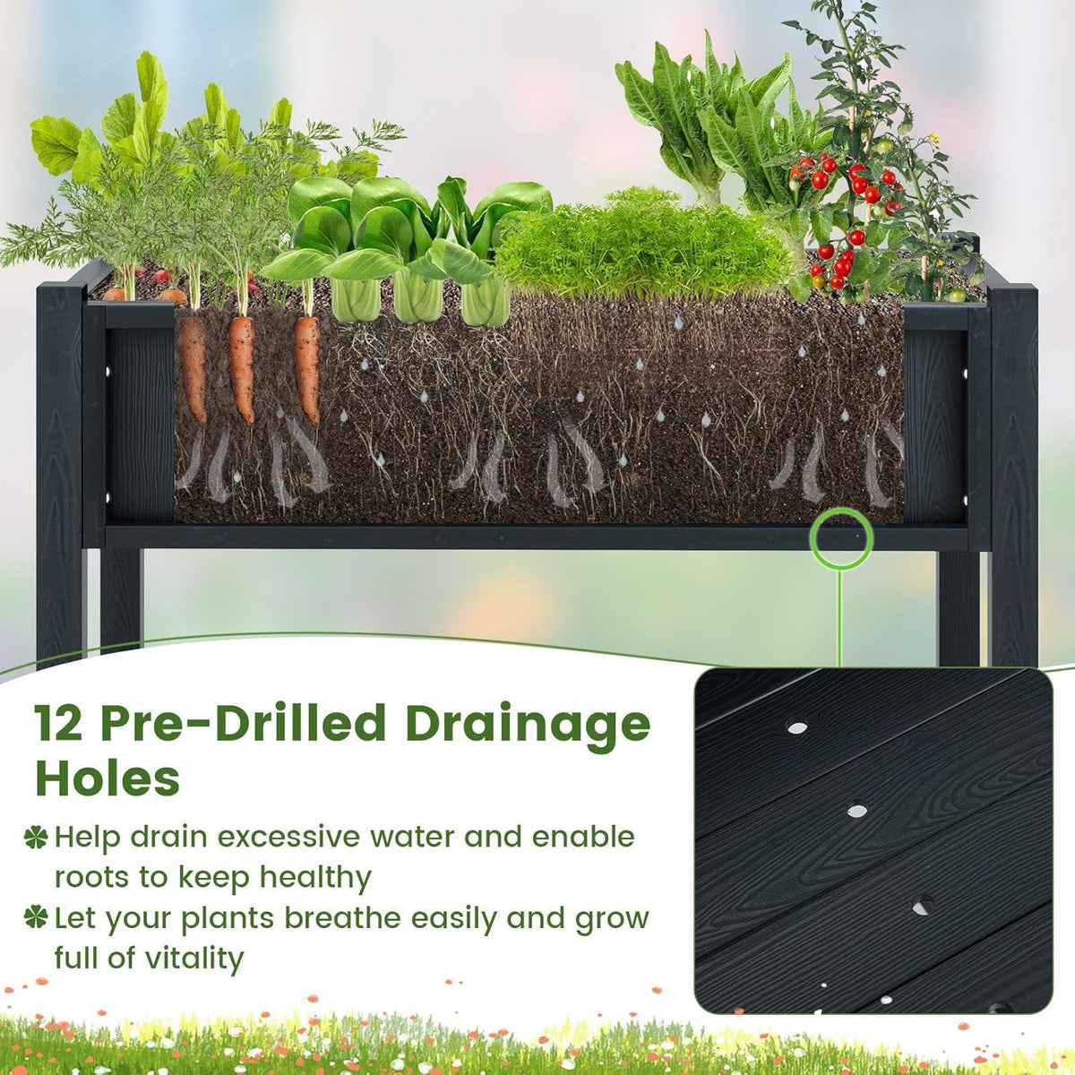 HIPS Raised Garden Bed, Poly Wood Elevated Planter Box w/Legs