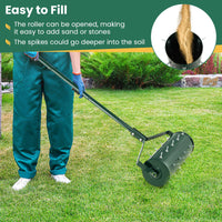 Heavy-Duty Rolling Aerator w/ Lawn Soil Penetrating Spikes & 130 cm Handle