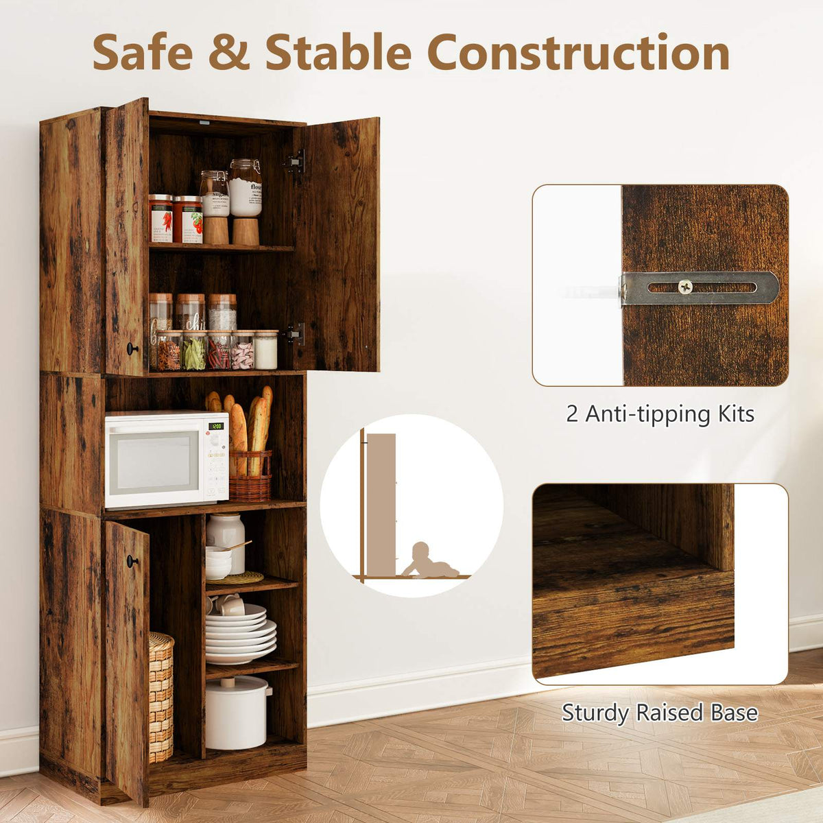 Kitchen Pantry Storage Cabinet 166 cm Tall Modern Hutch Cabinet w/ Open Shelves