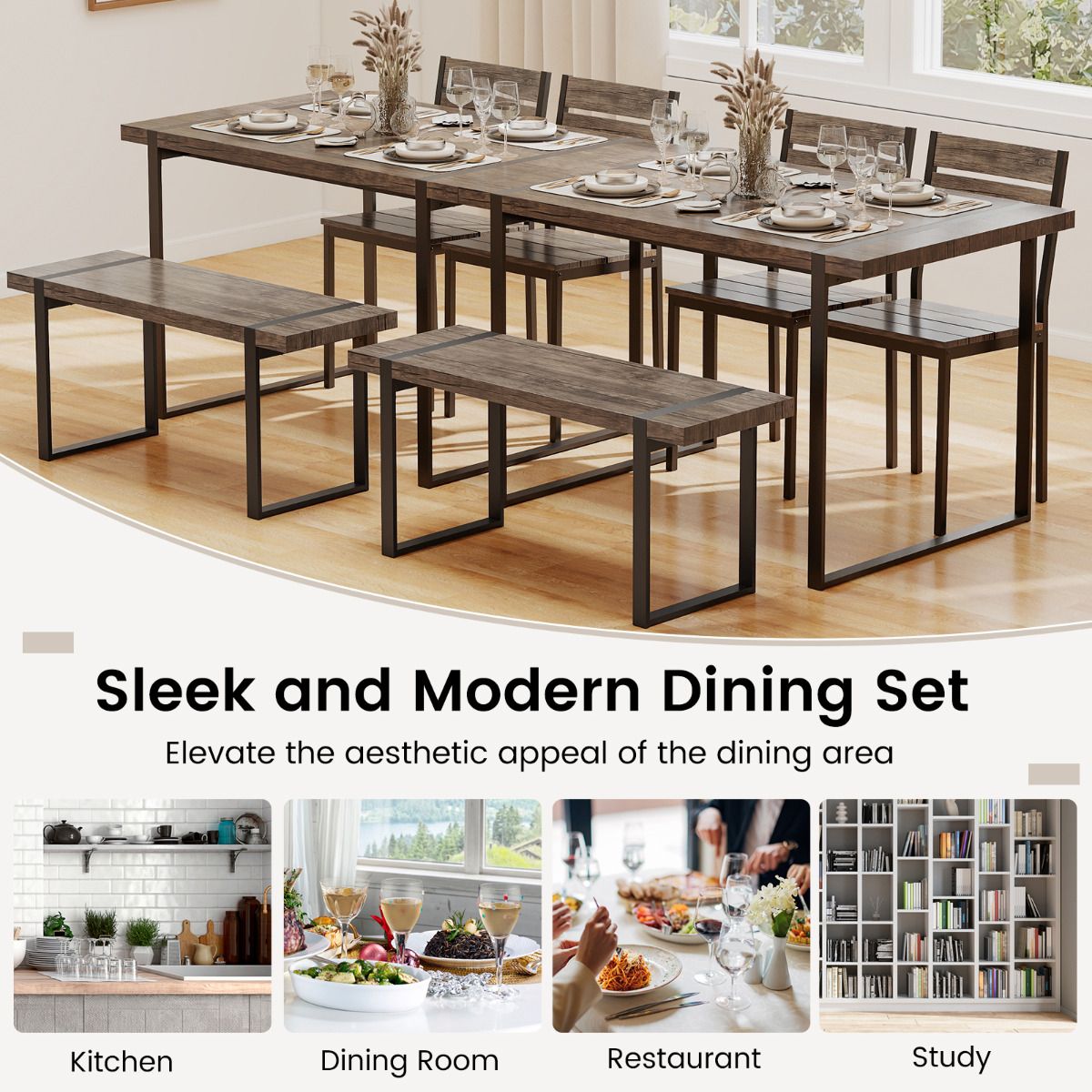 4-Piece Dining Table Set for 4 with Metal Frame