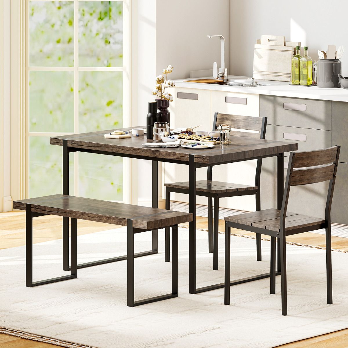 4-Piece Dining Table Set for 4 with Metal Frame