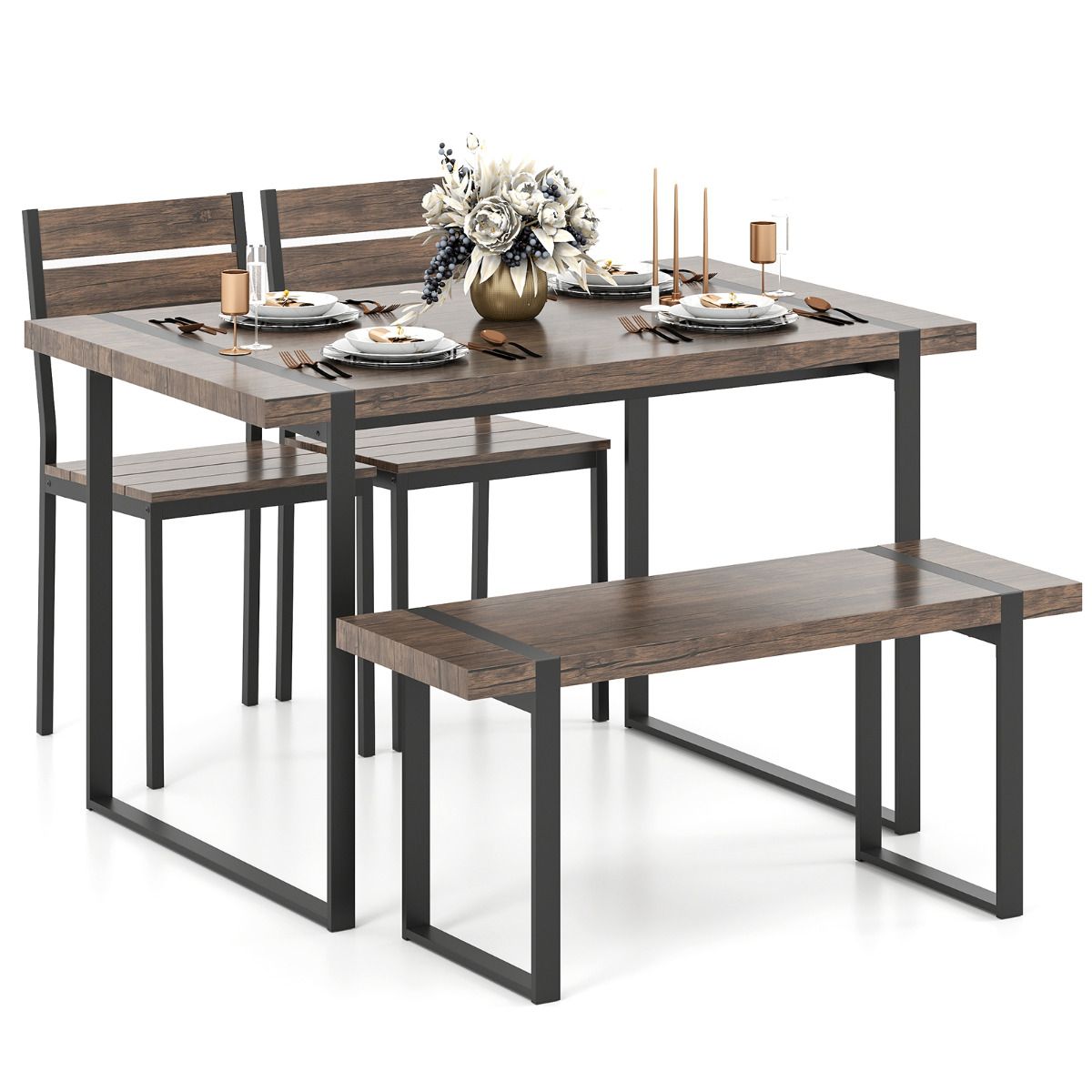 4-Piece Dining Table Set for 4 with Metal Frame