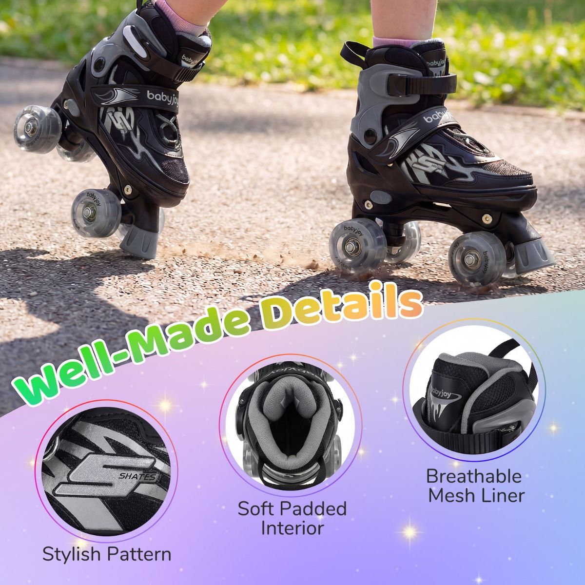 Adjustable Kids Roller Skates with Light-up Wheels for Girls Boys