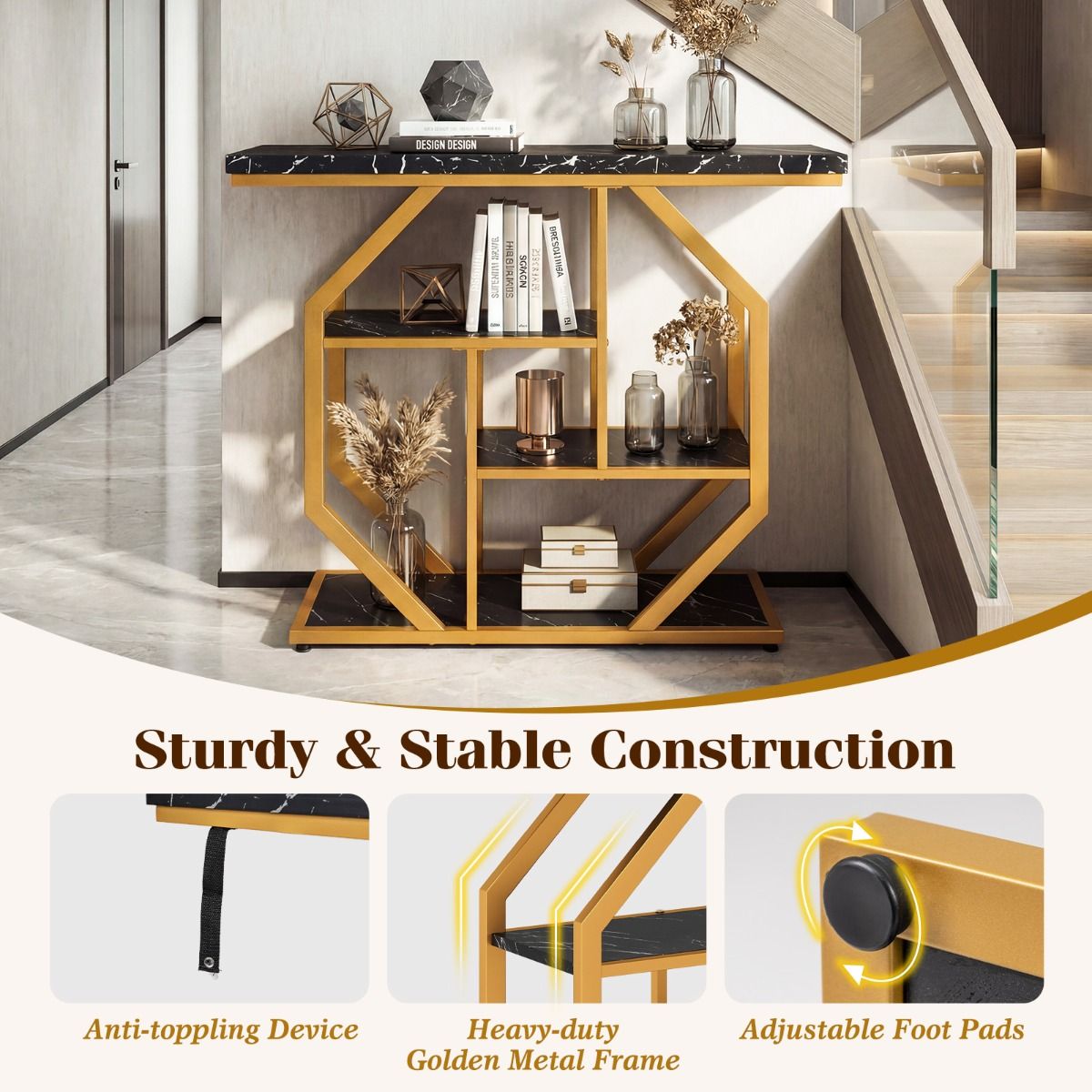 4-Tier Modern Entryway Table with Storage Shelves for Hallway