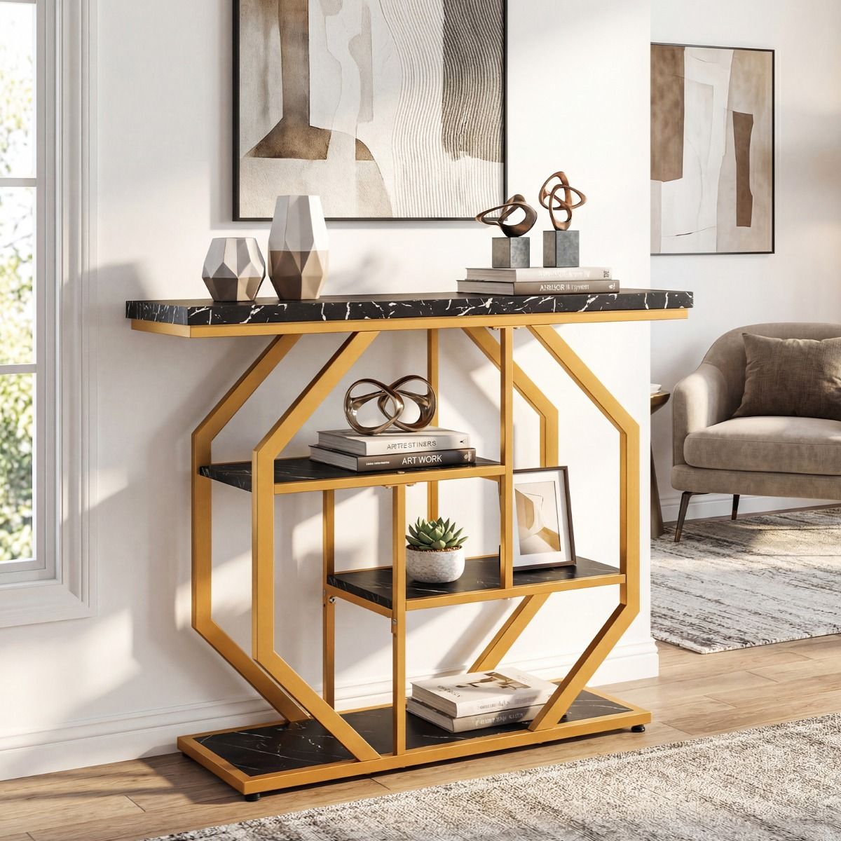 4-Tier Modern Entryway Table with Storage Shelves for Hallway